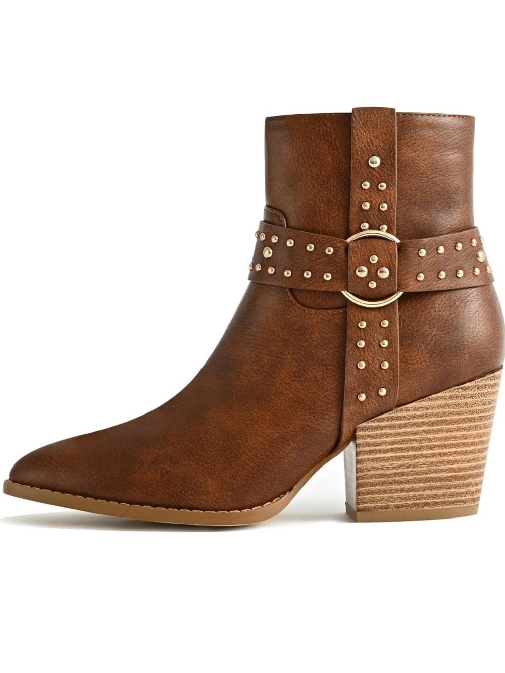 Women’s Brown Studded Ankle Boots - Fashionable Western Block Heel -size 9 - Picture 5 of 6